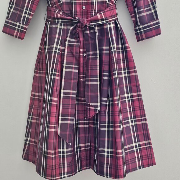 Talbots Red Plaid Long Sleeve Button Front Collared Shirt Dress Size 10 - Picture 7 of 14